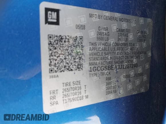 ✅ 2018 Chevrolet Colorado 2WD Work Truck • VIN: 1GCGSBEA3J1287240 • Lot: 42085886. Listed on IAAI with 76,720 mi. Free auction sales archive from the USA and detailed vehicle history report at DreamBid. Image 9.