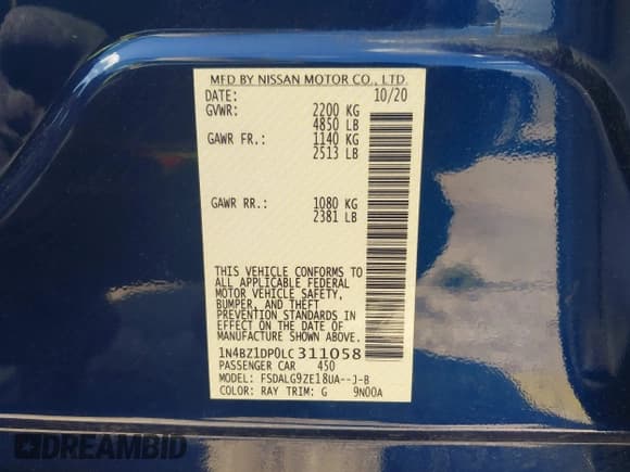 ✅ 2020 Nissan LEAF SL Plus • VIN: 1N4BZ1DP0LC311058 • Lot: 42863835. Listed on IAAI with 94,388 mi. Free auction sales archive from the USA and detailed vehicle history report at DreamBid. Image 9.