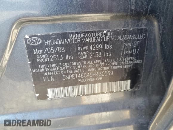 ✅ 2009 Hyundai Sonata GLS • VIN: 5NPET46C49H430569 • Lot: 84957734. Listed on Copart with 217,412 mi. Free auction sales archive from the USA and detailed vehicle history report at DreamBid. Image 12.