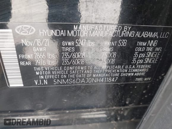 ✅ 2022 Hyundai Santa Fe SEL • VIN: 5NMS6DAJ0NH411847 • Лот: 42525578. Опубликован ранее на IAAI с пробегом 53 808 миль. Бесплатный доступ к архиву аукционных продаж из США и подробный отчёт об истории автомобиля на DreamBid. Изображение 9.