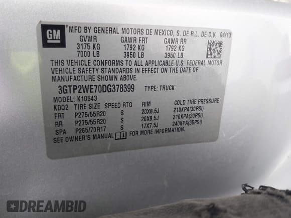 ✅ 2013 GMC Sierra 1500 SLT • VIN: 3GTP2WE70DG378399 • Lot: 41991446. Listed on IAAI with 177,716 mi. Free auction sales archive from the USA and detailed vehicle history report at DreamBid. Image 9.