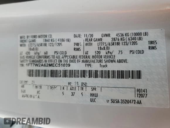 ✅ 2021 Ford F-250 XL • VIN: 1FT7W2A62MEC51039 • Lot: 50274814. Wystawiony na Copart z przebiegiem 49 175 mil. Bezpłatny archiwum sprzedaży aukcyjnych z USA i szczegółowy raport historii pojazdu na DreamBid. Zdjęcie 10.