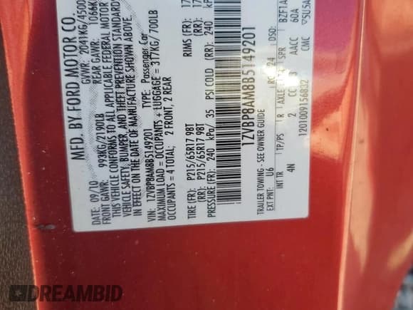 ✅ 2011 Ford Mustang V6 • VIN: 1ZVBP8AM8B5149201 • Lot: 90684515. Listed on Copart with 132,226 mi. Free auction sales archive from the USA and detailed vehicle history report at DreamBid. Image 13.