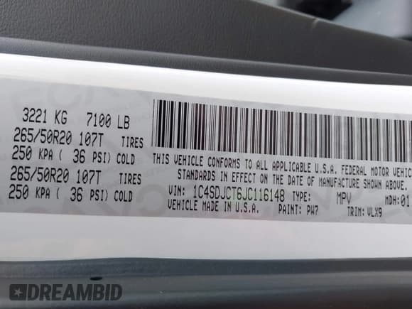 ✅ 2018 Dodge Durango R/T • VIN: 1C4SDJCT6JC116148 • Lot: 42321986. Listed on IAAI with 117,000 mi. Free auction sales archive from the USA and detailed vehicle history report at DreamBid. Image 9.