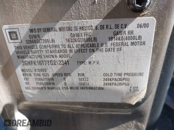 2000 Chevrolet Suburban LT с VIN 3GNFK16T7YG212341, выставлен на аукционе IAAI как лот 39408946 с пробегом 229 573 миль миль и . История ставок и продаж доступна на DreamBid. Изображение 9.