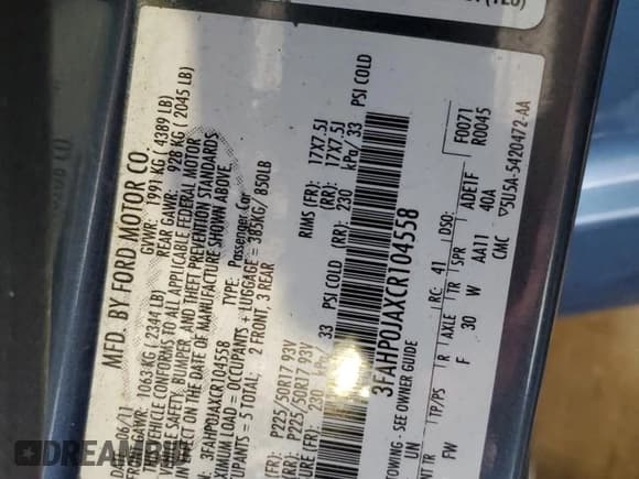 ✅ 2012 Ford Fusion SEL • VIN: 3FAHP0JAXCR104558 • Lot: 87241345. Wystawiony na Copart z przebiegiem 207 158 mil. Bezpłatny archiwum sprzedaży aukcyjnych z USA i szczegółowy raport historii pojazdu na DreamBid. Zdjęcie 12.