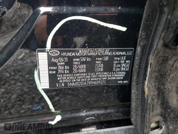 ✅ 2023 Hyundai Santa Fe SEL • VIN: 5NMS2DAJ1PH609271 • Lot: 89517895. Wystawiony na Copart z przebiegiem 36 588 mil. Bezpłatny archiwum sprzedaży aukcyjnych z USA i szczegółowy raport historii pojazdu na DreamBid. Zdjęcie 13.