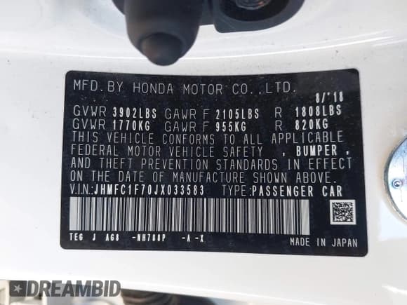 ✅ 2018 Honda Civic EX-L • VIN: JHMFC1F70JX033583 • Lot: 43484862. Listed on IAAI with 45,474 mi. Free auction sales archive from the USA and detailed vehicle history report at DreamBid. Image 9.