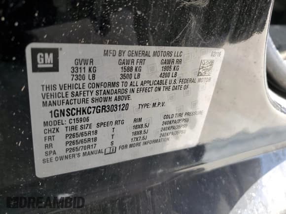 ✅ 2016 Chevrolet Suburban LT • VIN: 1GNSCHKC7GR303120 • Lot: 55525714. Wystawiony na Copart z przebiegiem 176 862 mil. Bezpłatny archiwum sprzedaży aukcyjnych z USA i szczegółowy raport historii pojazdu na DreamBid. Zdjęcie 16.