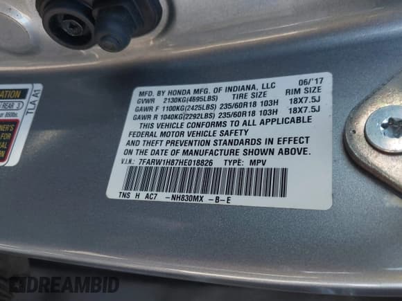 ✅ 2017 Honda CR-V EX-L • VIN: 7FARW1H87HE018826 • Lot: 43471962. Listed on IAAI with 89,201 mi. Free auction sales archive from the USA and detailed vehicle history report at DreamBid. Image 9.