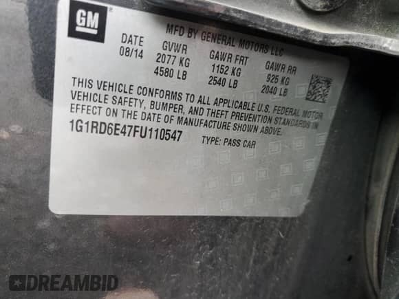 2015 Chevrolet Volt z VIN 1G1RD6E47FU110547, wystawiony jako Copart lot #78084723 z przebiegiem 99 253 mil mil oraz . Historia ofert i sprzedaży dostępna na DreamBid. Obrazek 12.