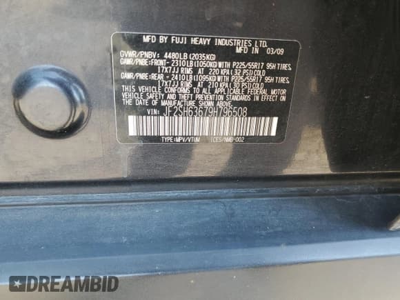 ✅ 2009 Subaru Forester X • VIN: JF2SH63679H796508 • Lot: 80318215. Listed on Copart with Not provided. Free auction sales archive from the USA and detailed vehicle history report at DreamBid. Image 14.