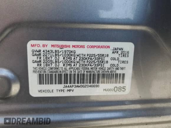 2016 Mitsubishi Outlander SE z VIN JA4AP3AW3GZ046698, wystawiony jako Copart lot #59890755 z przebiegiem 119 048 mil mil oraz Czysty tytuł • Clean title. Historia ofert i sprzedaży dostępna na DreamBid. Obrazek 13.