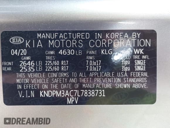 ✅ 2020 Kia Sportage LX • VIN: KNDPM3AC7L7838731 • Lot: 42969468. Listed on IAAI with 89,885 mi. Free auction sales archive from the USA and detailed vehicle history report at DreamBid. Image 9.