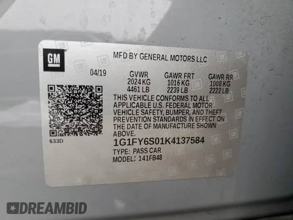 2019 Chevrolet Bolt EV LT with VIN 1G1FY6S01K4137584, listed as a Copart auction lot 91067595 with Not provided miles and Salvage title. Bid and sale history available at DreamBid. Image 12.