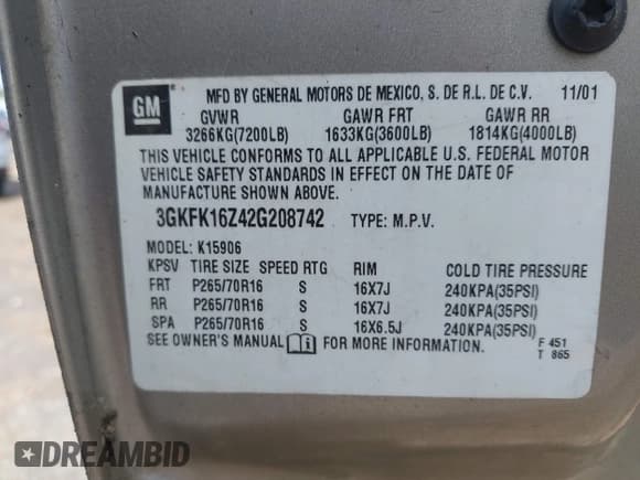 ✅ 2002 GMC Yukon XL SLT • VIN: 3GKFK16Z42G208742 • Lot: 41956838. Wystawiony na IAAI z przebiegiem 261 835 mil. Bezpłatny archiwum sprzedaży aukcyjnych z USA i szczegółowy raport historii pojazdu na DreamBid. Zdjęcie 9.