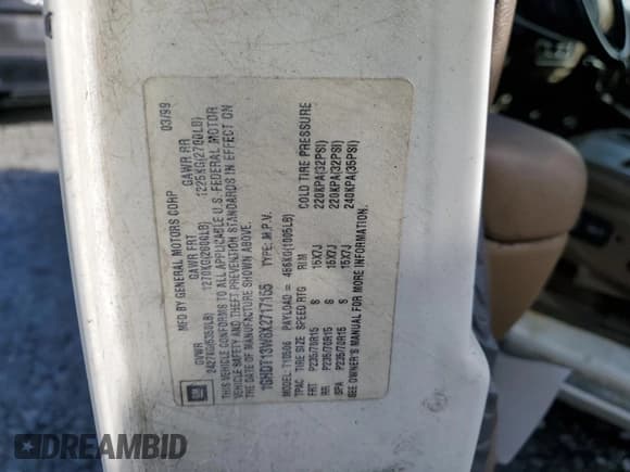 ✅ 1999 Oldsmobile Bravada • VIN: 1GHDT13W8X2717155 • Lot: 84807244. Wystawiony na Copart z przebiegiem 144 805 mil. Bezpłatny archiwum sprzedaży aukcyjnych z USA i szczegółowy raport historii pojazdu na DreamBid. Zdjęcie 12.