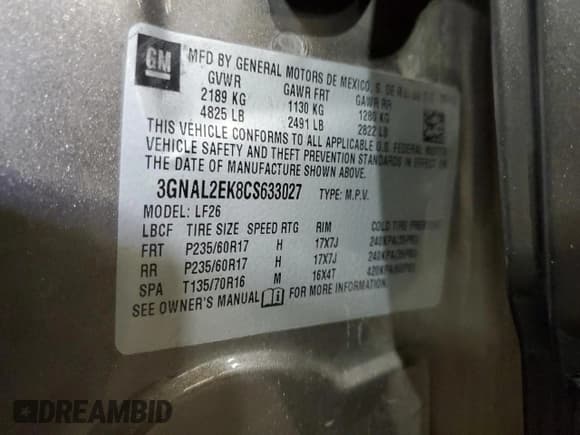 ✅ 2012 Chevrolet Captiva Sport LS • VIN: 3GNAL2EK8CS633027 • Lot: 82594105. Wystawiony na Copart z przebiegiem 148 828 mil. Bezpłatny archiwum sprzedaży aukcyjnych z USA i szczegółowy raport historii pojazdu na DreamBid. Zdjęcie 13.