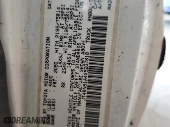 ✅ 1995 Toyota Pickup • VIN: JT4RN81A4S5207818 • Lot: 68381985. Wystawiony na Copart z przebiegiem 254 035 mil. Bezpłatny archiwum sprzedaży aukcyjnych z USA i szczegółowy raport historii pojazdu na DreamBid. Zdjęcie 13.