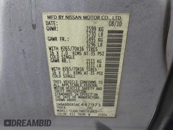 ✅ 2010 Nissan Frontier SE • VIN: 1N6AD0ER5AC447971 • Лот: 42951450. Опубликован ранее на IAAI с пробегом 424 690 миль. Бесплатный доступ к архиву аукционных продаж из США и подробный отчёт об истории автомобиля на DreamBid. Изображение 9.