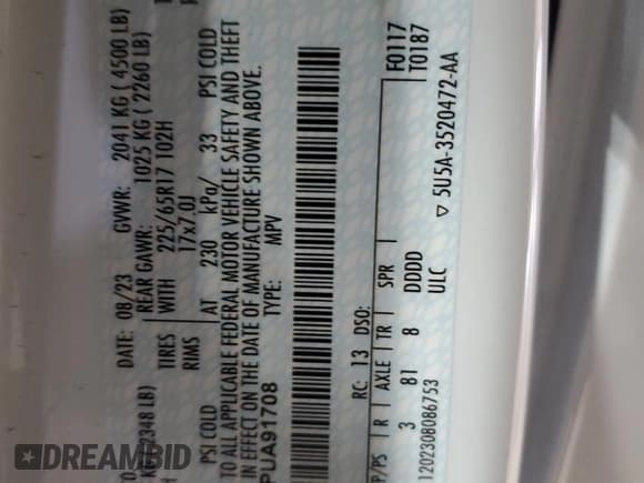 ✅ 2023 Ford Escape Active • VIN: 1FMCU9GN5PUA91708 • Лот: 93064255. Опубликован ранее на Copart с пробегом 47 046 миль. Бесплатный доступ к архиву аукционных продаж из США и подробный отчёт об истории автомобиля на DreamBid. Изображение 13.