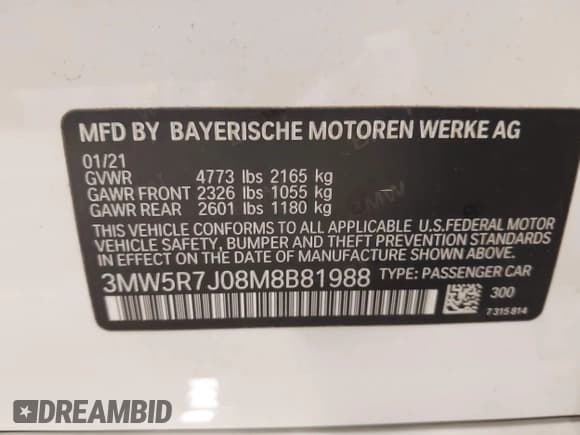 ✅ 2021 BMW 3 Series 330i xDrive • VIN: 3MW5R7J08M8B81988 • Lot: 42553148. Listed on IAAI with 24,818 mi. Free auction sales archive from the USA and detailed vehicle history report at DreamBid. Image 9.