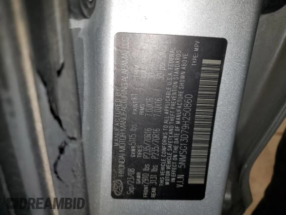 ✅ 2009 Hyundai Santa Fe GLS • VIN: 5NMSG13D79H250860 • Lot: 84526564. Listed on Copart with 200,602 mi. Free auction sales archive from the USA and detailed vehicle history report at DreamBid. Image 13.