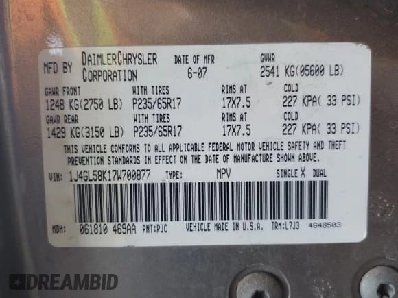 ✅ 2007 Jeep Liberty Limited • VIN: 1J4GL58K17W700877 • Lot: 60612945. Listed on Copart with 86,977 mi. Free auction sales archive from the USA and detailed vehicle history report at DreamBid. Image 12.