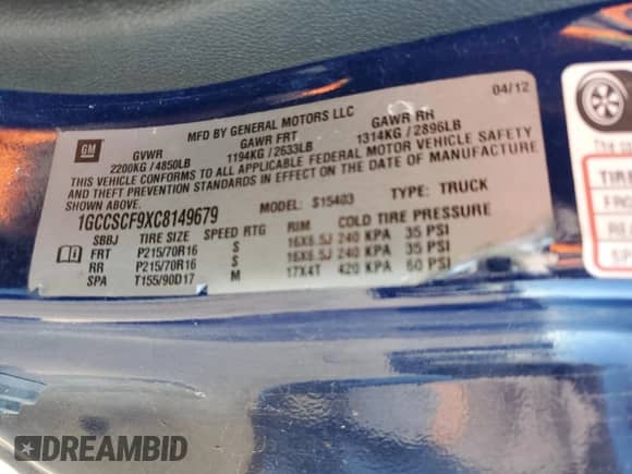 2012 Chevrolet Colorado 1LT с VIN 1GCCSCF9XC8149679, выставлен на аукционе Copart как лот 46504645 с пробегом 117 033 миль миль и Списание • Salvage title. История ставок и продаж доступна на DreamBid. Изображение 12.