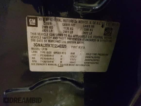 ✅ 2014 Chevrolet Captiva Sport LS • VIN: 3GNAL2EK7ES540325 • Lot: 41610035. Listed on Copart with 154,671 mi miles. Access the free auction sales archive from the USA and view a detailed vehicle history report at DreamBid. Image 13.