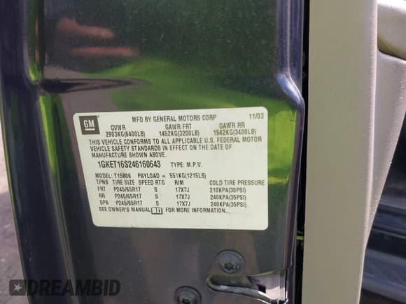 ✅ 2004 GMC Envoy SLT • VIN: 1GKET16S246160643 • Lot: 41922915. Listed on IAAI with Not provided. Free auction sales archive from the USA and detailed vehicle history report at DreamBid. Image 9.