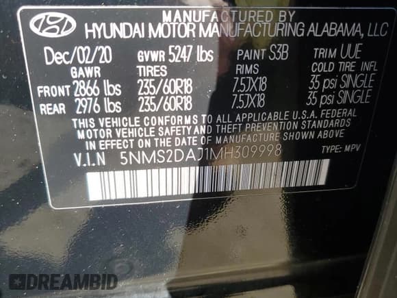 ✅ 2021 Hyundai Santa Fe SEL • VIN: 5NMS2DAJ1MH309998 • Лот: 82576295. Опубликован ранее на Copart с пробегом 39 983 миль. Бесплатный доступ к архиву аукционных продаж из США и подробный отчёт об истории автомобиля на DreamBid. Изображение 13.