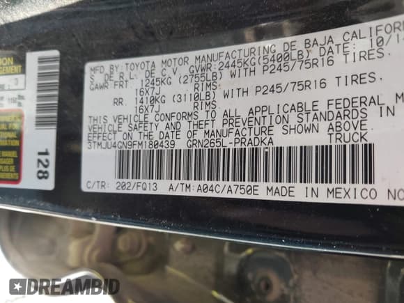 ✅ 2015 Toyota Tacoma PreRunner • VIN: 3TMJU4GN9FM180439 • Lot: 43430077. Listed on IAAI with 181,210 mi. Free auction sales archive from the USA and detailed vehicle history report at DreamBid. Image 9.