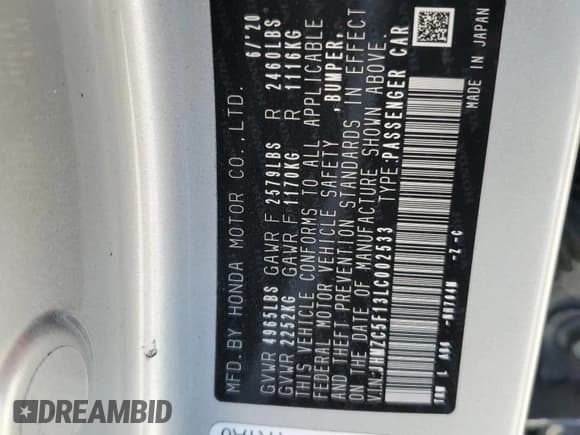 ✅ 2020 Honda Clarity • VIN: JHMZC5F13LC002533 • Lot: 76206644. Wystawiony na Copart z przebiegiem 144 022 mil. Bezpłatny archiwum sprzedaży aukcyjnych z USA i szczegółowy raport historii pojazdu na DreamBid. Zdjęcie 12.