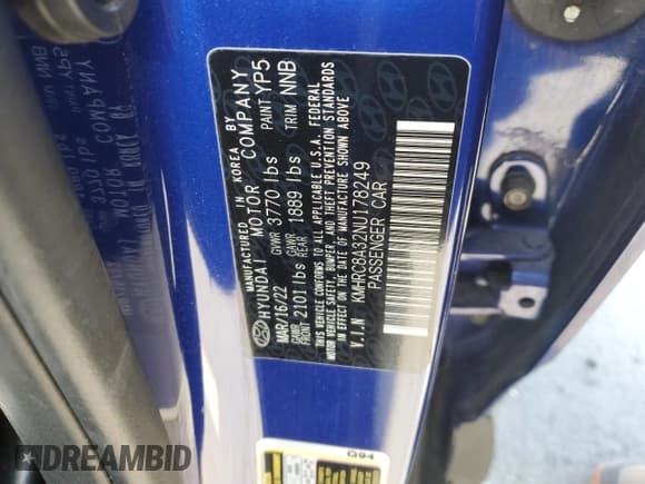 ✅ 2022 Hyundai Venue Limited • VIN: KMHRC8A32NU178249 • Lot: 42611865. Listed on Copart with 39,801 mi. Free auction sales archive from the USA and detailed vehicle history report at DreamBid. Image 16.