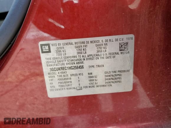 ✅ 2017 Chevrolet Silverado 1500 LT • VIN: 3GCUKREC1HG258456 • Lot: 87127255. Wystawiony na Copart z przebiegiem 66 780 mil. Bezpłatny archiwum sprzedaży aukcyjnych z USA i szczegółowy raport historii pojazdu na DreamBid. Zdjęcie 12.