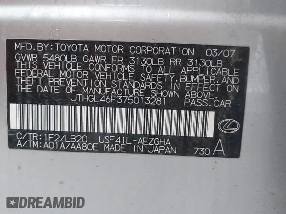 ✅ 2007 Lexus LS 460 L • VIN: JTHGL46F375013281 • Lot: 41725707. Listed on IAAI with 197,202 mi. Free auction sales archive from the USA and detailed vehicle history report at DreamBid. Image 9.