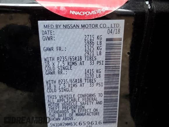 ✅ 2018 Nissan Pathfinder SV • VIN: 5N1DR2MM6JC659616 • Лот: 91562665. Опубликован ранее на Copart с пробегом 171 667 миль. Бесплатный доступ к архиву аукционных продаж из США и подробный отчёт об истории автомобиля на DreamBid. Изображение 13.