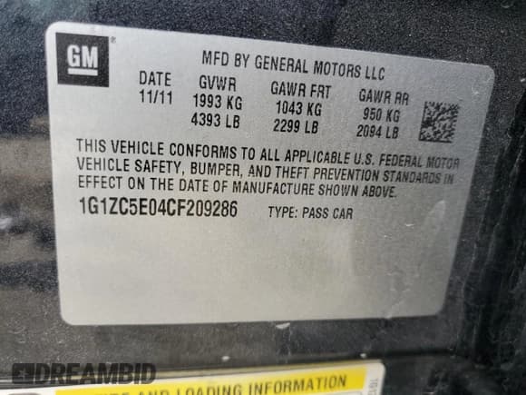 ✅ 2012 Chevrolet Malibu 1LT • VIN: 1G1ZC5E04CF209286 • Lot: 73810984. Listed on Copart with 223,429 mi. Free auction sales archive from the USA and detailed vehicle history report at DreamBid. Image 15.