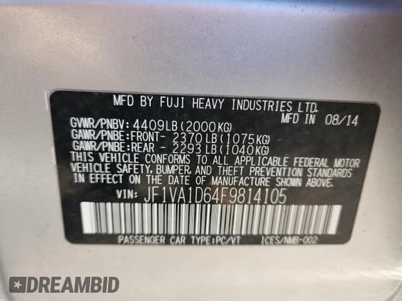 ✅ 2015 Subaru WRX Premium • VIN: JF1VA1D64F9814105 • Lot: 91146735. Wystawiony na Copart z przebiegiem 96 189 mil. Bezpłatny archiwum sprzedaży aukcyjnych z USA i szczegółowy raport historii pojazdu na DreamBid. Zdjęcie 12.