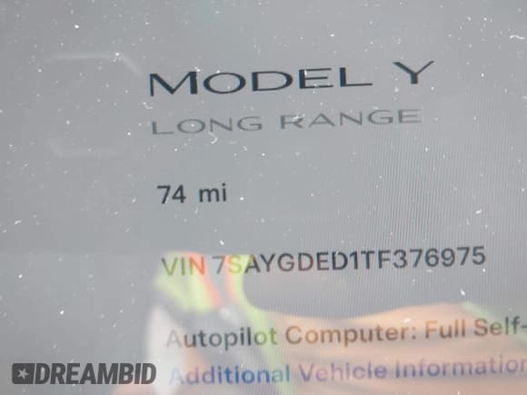 ✅ 2026 Tesla Model Y Long Range • VIN: 7SAYGDED1TF376975 • Lot: 42705026. Listed on IAAI with 74 mi. Free auction sales archive from the USA and detailed vehicle history report at DreamBid. Image 15.