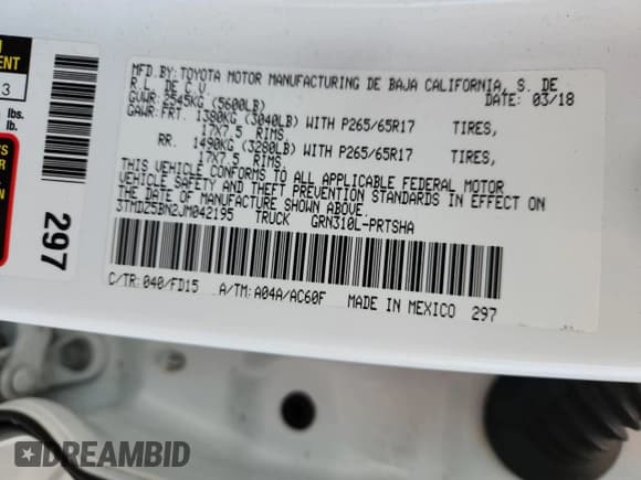 ✅ 2018 Toyota Tacoma TRD Off Road • VIN: 3TMDZ5BN2JM042195 • Lot: 81576125. Listed on Copart with 90,967 mi. Free auction sales archive from the USA and detailed vehicle history report at DreamBid. Image 12.