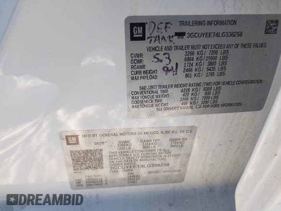 ✅ 2020 Chevrolet Silverado 1500 RST • VIN: 3GCUYEET4LG336258 • Lot: 41360996. Listed on IAAI with 117,659 mi. Free auction sales archive from the USA and detailed vehicle history report at DreamBid. Image 9.