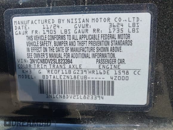 ✅ 2025 Nissan Versa S • VIN: 3N1CN8DV2SL823394 • Lot: 43229815. Wystawiony na IAAI z przebiegiem 3 488 mil. Bezpłatny archiwum sprzedaży aukcyjnych z USA i szczegółowy raport historii pojazdu na DreamBid. Zdjęcie 9.