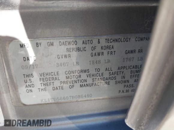 ✅ 2007 Chevrolet Aveo LS • VIN: KL1TD56607B086460 • Lot: 41673434. Wystawiony na IAAI z przebiegiem 86 648 mil. Bezpłatny archiwum sprzedaży aukcyjnych z USA i szczegółowy raport historii pojazdu na DreamBid. Zdjęcie 9.