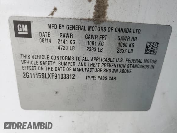 ✅ 2015 Chevrolet Impala LT • VIN: 2G1115SLXF9103312 • Лот: 68675244. Опубликован ранее на Copart с пробегом 137 497 миль. Бесплатный доступ к архиву аукционных продаж из США и подробный отчёт об истории автомобиля на DreamBid. Изображение 12.