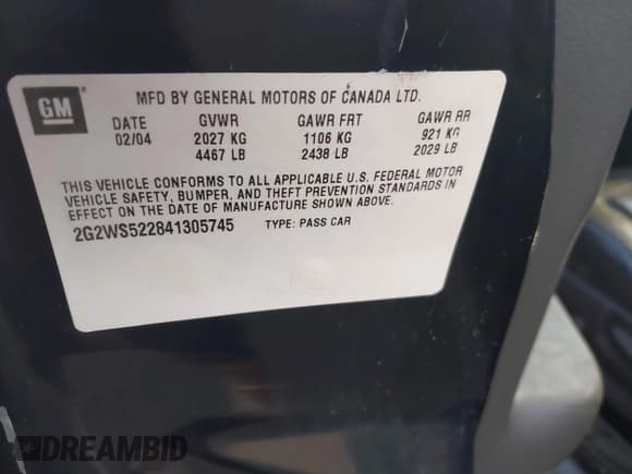✅ 2004 Pontiac Grand Prix GT2 • VIN: 2G2WS522841305745 • Lot: 42866694. Listed on IAAI with 236,402 mi. Free auction sales archive from the USA and detailed vehicle history report at DreamBid. Image 9.
