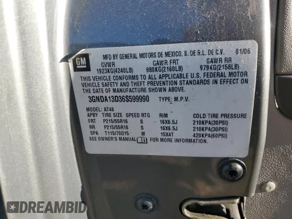 ✅ 2006 Chevrolet HHR LS • VIN: 3GNDA13D36S599990 • Lot: 41927255. Listed on Copart with 155,767 mi. Free auction sales archive from the USA and detailed vehicle history report at DreamBid. Image 12.