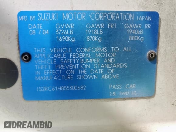 ✅ 2005 Suzuki Aerio SX • VIN: JS2RC61H855300682 • Lot: 49567765. Wystawiony na Copart z przebiegiem 151 264 mil. Bezpłatny archiwum sprzedaży aukcyjnych z USA i szczegółowy raport historii pojazdu na DreamBid. Zdjęcie 13.