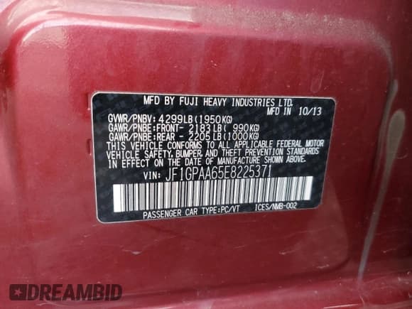 ✅ 2014 Subaru Impreza 2.0i • VIN: JF1GPAA65E8225371 • Lot: 93331905. Wystawiony na Copart z przebiegiem 84 175 mil. Bezpłatny archiwum sprzedaży aukcyjnych z USA i szczegółowy raport historii pojazdu na DreamBid. Zdjęcie 13.